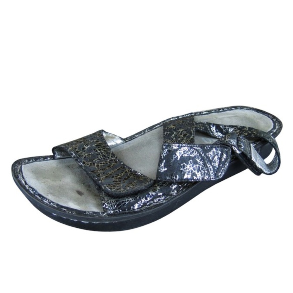 Alegria Sandals Black Silver Metallic‎ Comfort Adjustable Straps Women's 39